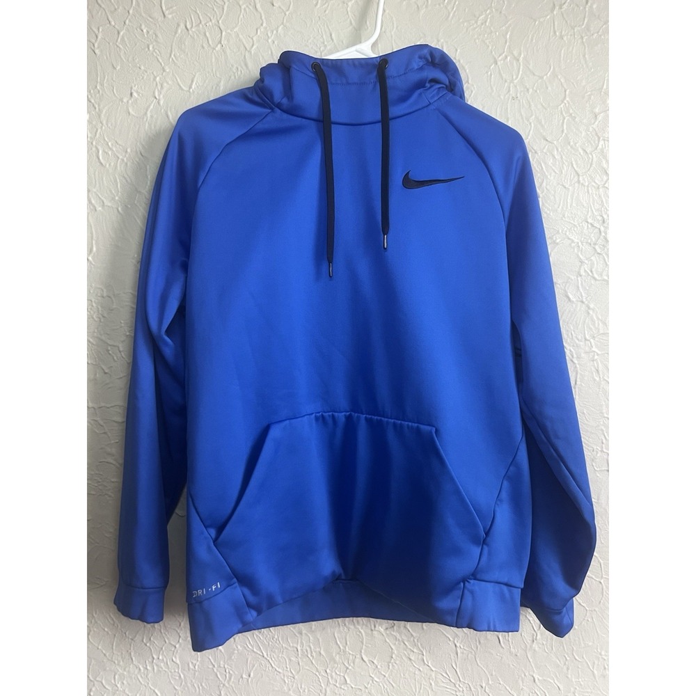 Nike Hoodie Mens Medium Blue DriFIT Pullover Sweatshirt Swoosh Athletic Training